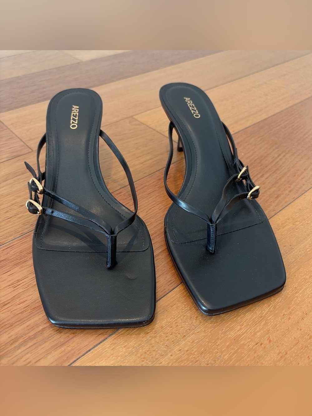 Arezzo Brazilian Brand Black Strappy Square-Toe Heeled Sandals